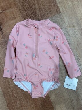 Toddler Long-Sleeve Pink One-Piece Rash Guard Swimsuit